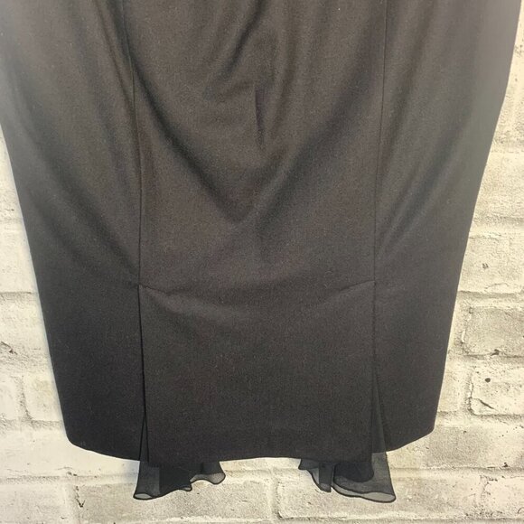 L.A.M.B. Y2K Black Wool Crisscross Waist Ruffle Stretch Wiggle Pencil Skirt - Picture 6 of 15